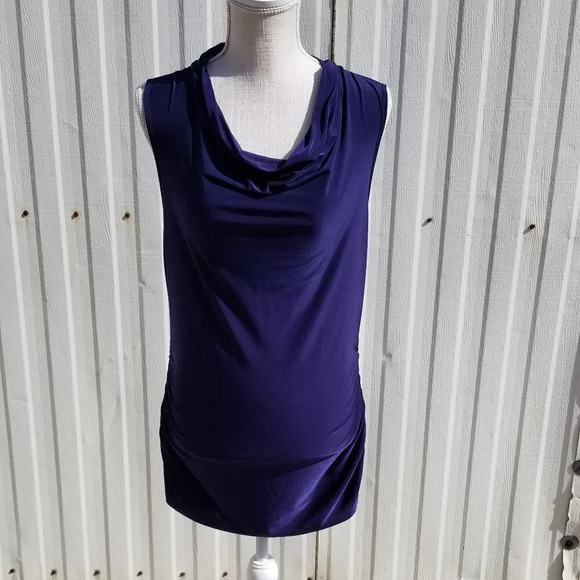 Dana Buchman Size Medium Cowl Neck Ruched Side Blue Mini Sleeveless Dress - Picture 1 of 12